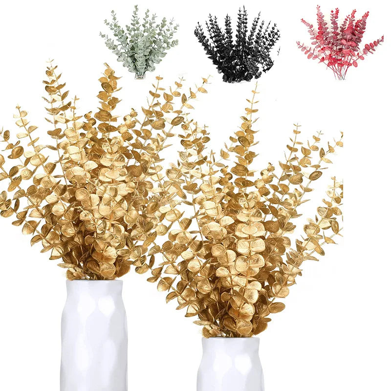 DecorBites™ ساق أوراق الأوكالبتوس الذهبية ×10 - ديكور صناعي لحفلات الزفاف الخريفية يمكنك تنفيذه بنفسك