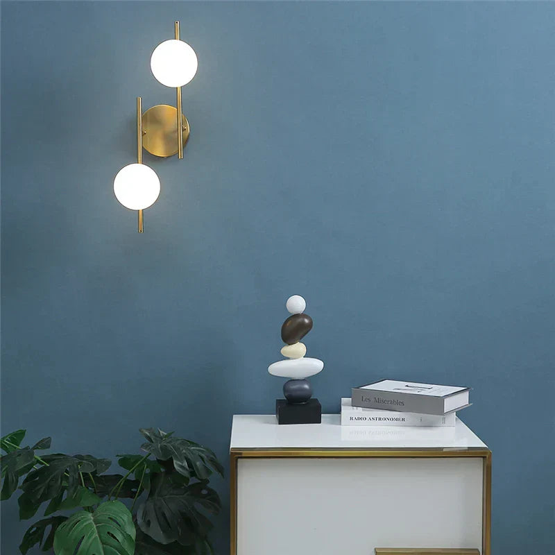 DecorBites™ Golden Indoor Wall Lights with Milky Glass Ball, Double G9 Bulbs