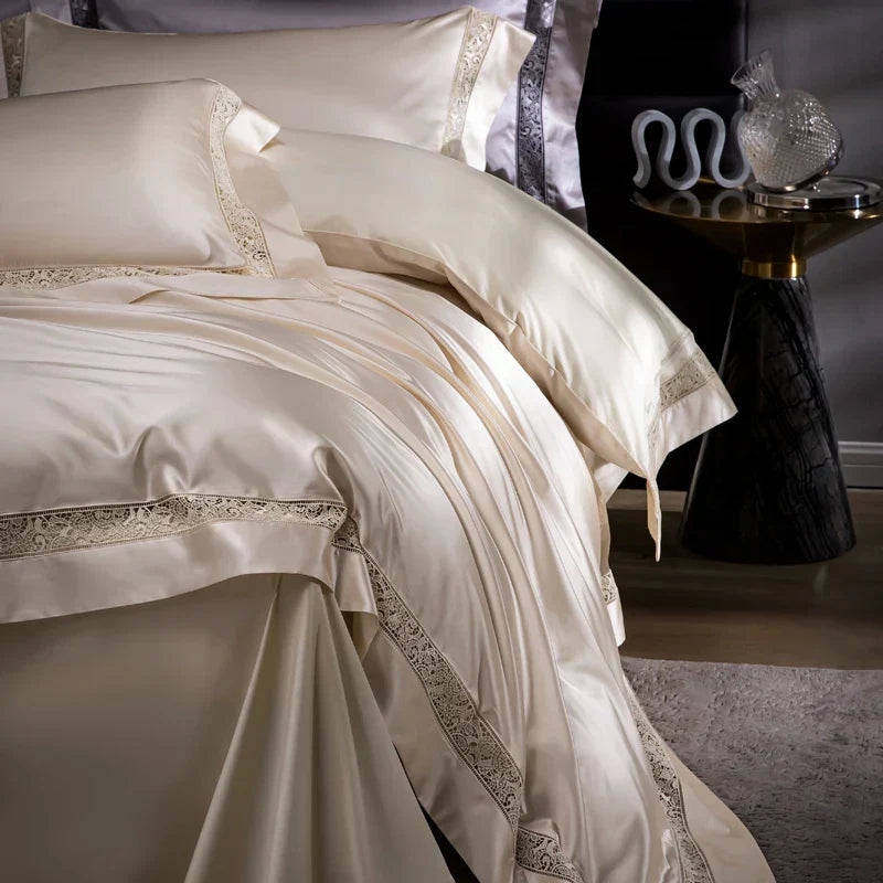 DecorBites™ Damask Lyocell Cotton Bedding Set with Soft Silky Finish