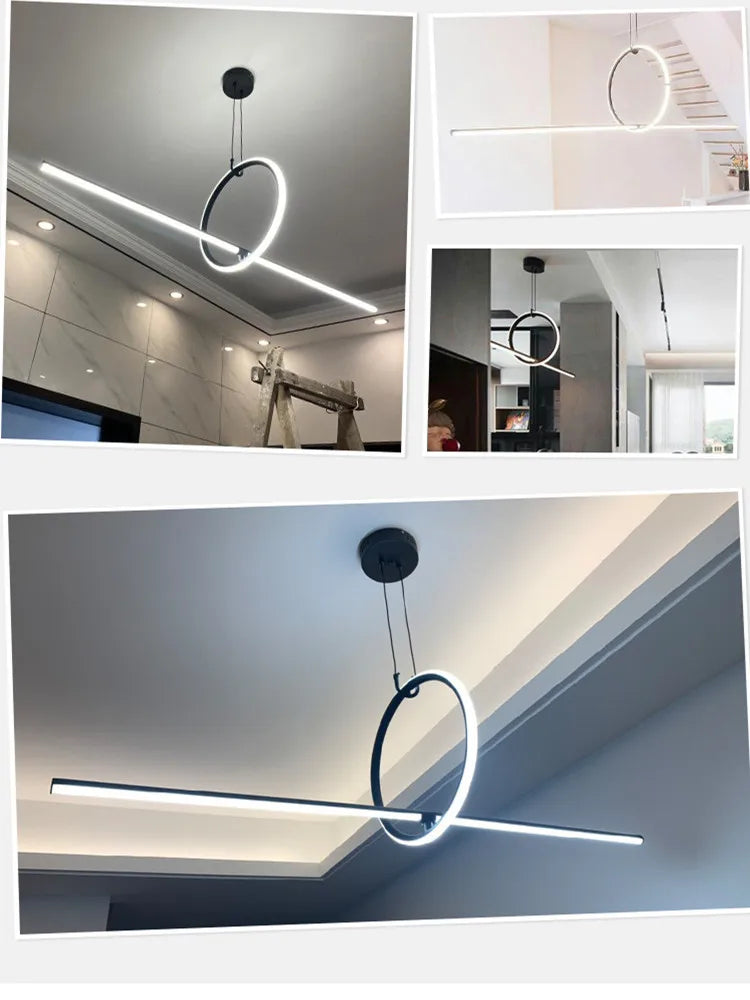 DecorBites™ Black LED Ceiling Chandelier with Remote Control for Modern Minimalist Home Decor