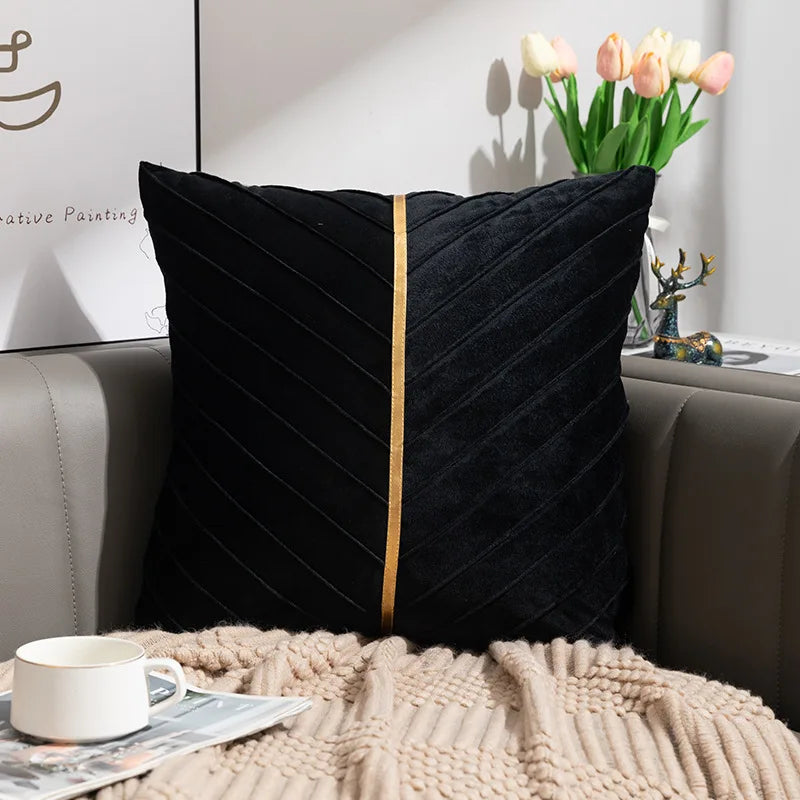 DecorBites™ Golden Velvet Patchwork Cushion Cover for Sofa Decor