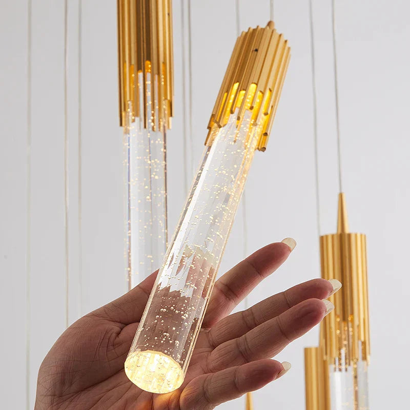 DecorBites™ Gold Crystal LED Chandelier: مصابيح غرفة طعام عصرية، إضاءة سقف معلقة للمطبخ