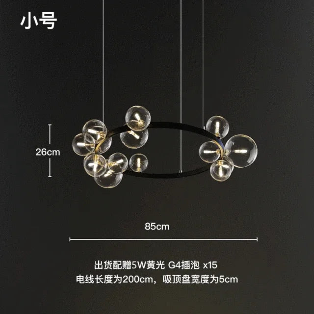 DecorBites™ Black Glass Ring Pendant Light - Nordic Style LED Chandelier for Home Decor