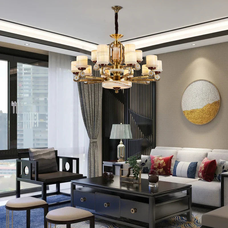 DecorBites™ All Copper Jade Chandelier, Modern Chinese Style for Living Room, Bedroom, Dining Room.