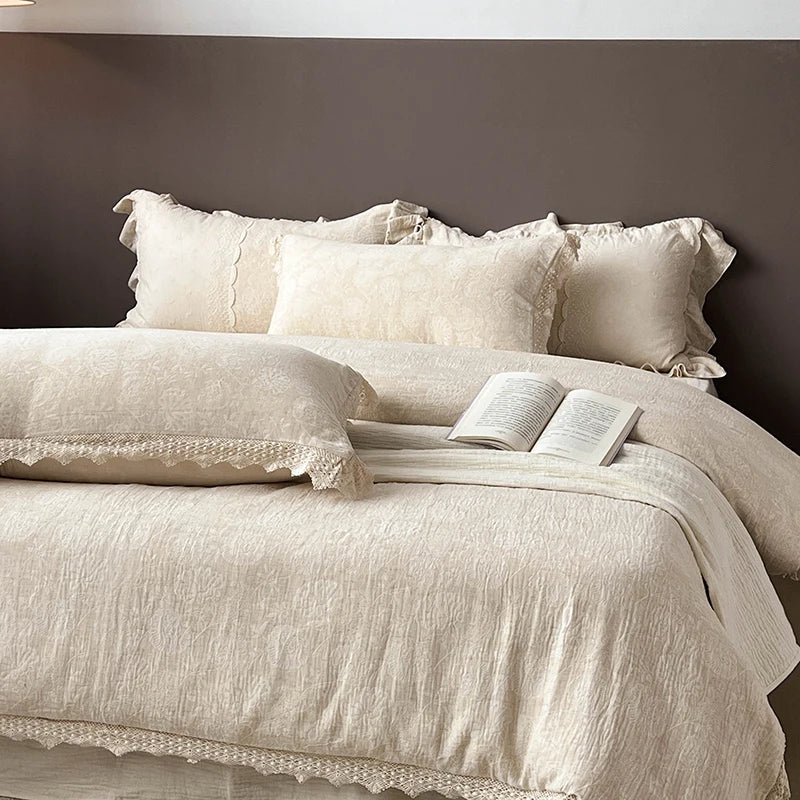 طقم مفروشات جاكار دانتيل برنسيس من DecorBites™ - 4 قطع