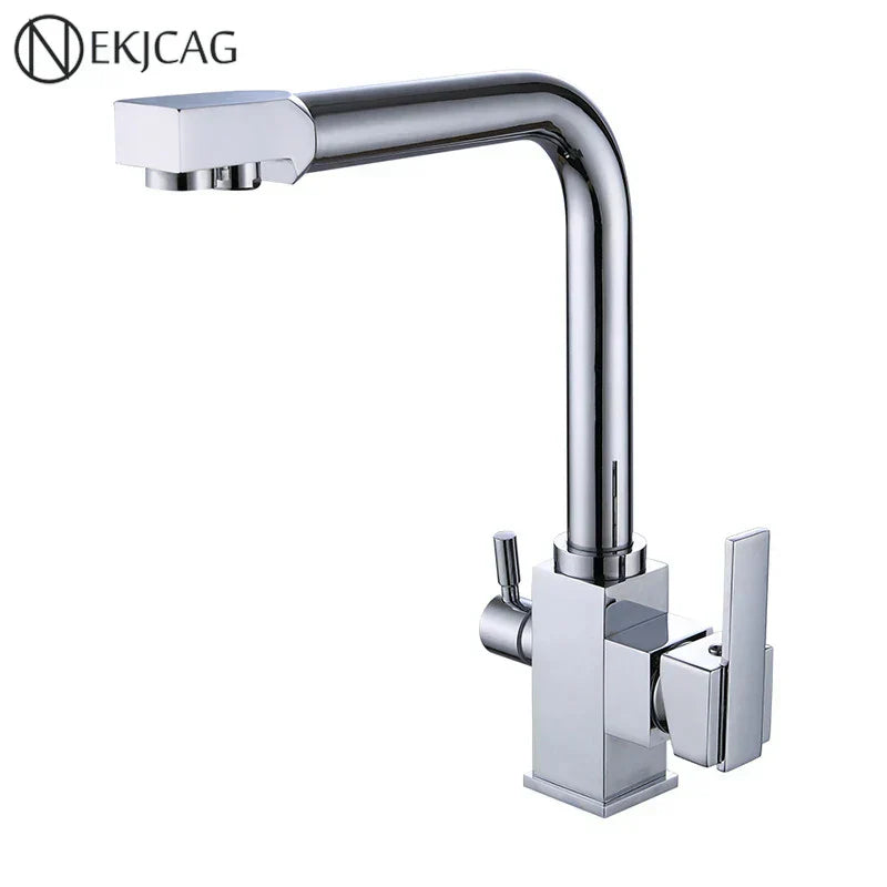 DecorBites™ Dual Outlet Gold Kitchen Faucet for Purified Water Hot & Cold Basin Sink