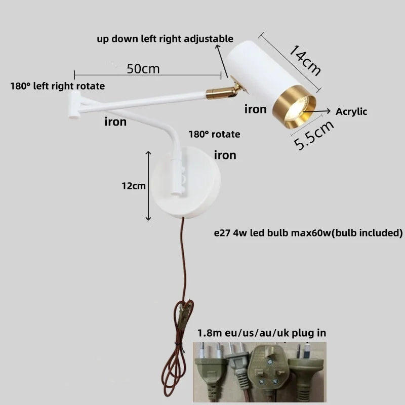 DecorBites™ مصباح حائط LED أكريليك حديد حديث قابل للدوران باللون الأسود إضاءة سلم