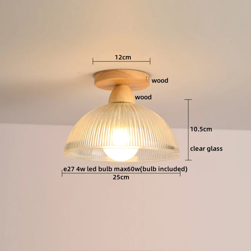 DecorBites™ مصباح سقف LED زجاجي أخضر، مصابيح سقف اسكندنافية من الخشب والنحاس