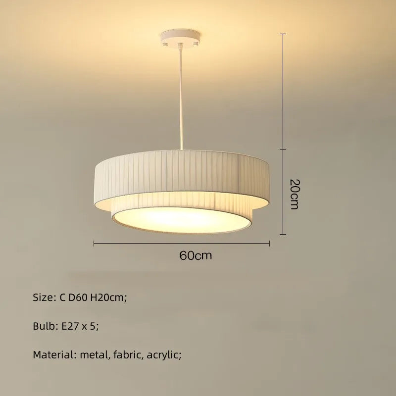 DecorBites™ Creamy Style E27 Chandelier Bedroom Pendant Lights: Minimalist White Fabric LED Lamps