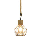 Vintage Hemp Rope Iron Pendant Light in Black