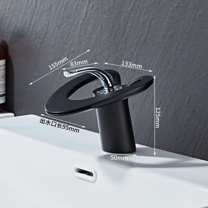 DecorBites™ Golden/White Basin Faucet: Black Brass Waterfall Sink Mixer Tap, Hot & Cold.