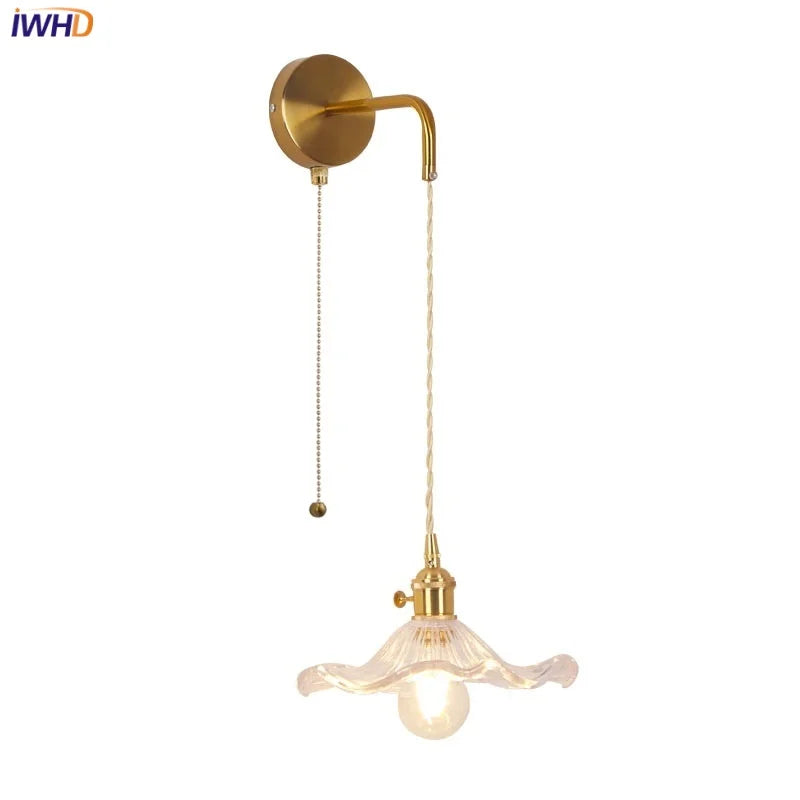 مصابيح جدارية نحاسية زجاجية DecorBites™ LED | مفتاح بسلسلة سحب | مصباح حمام قابل للتعديل
