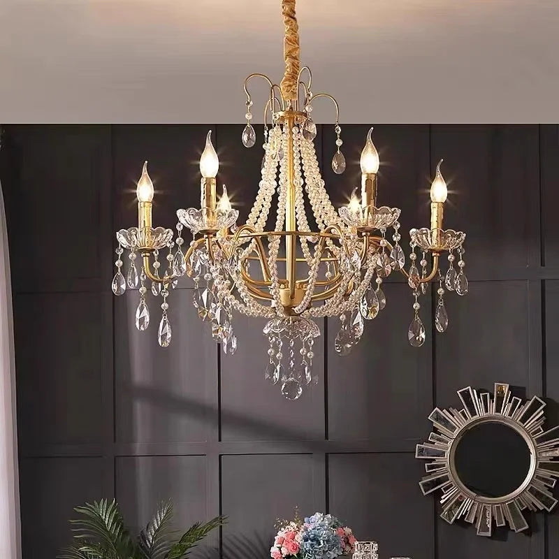 DecorBites™ ثريا ذهبية كريستالية لؤلؤية بمصابيح LED متدلية لإضاءة فاخرة لغرفة المعيشة