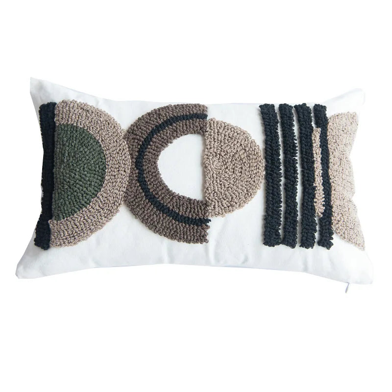 Housse de coussin DecorBites™ demi-cercle en toile de coton tuftée brodée - Moderne et élégante