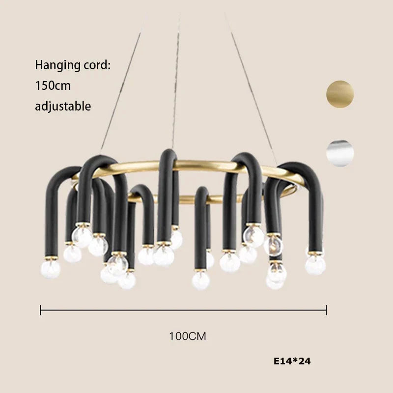 نجفة DecorBites™ أنبوبية سوداء من الألومنيوم على شكل حرف U LED قابلة للتعتيم للأسقف العالية