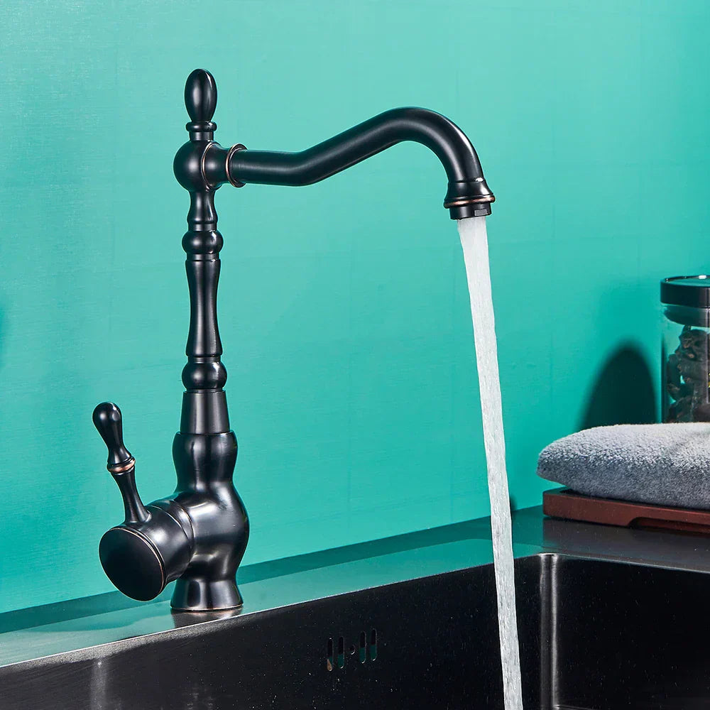 DecorBites™ Black Brass Faucet Single Handle 360 Rotate Basin Mixer Taps