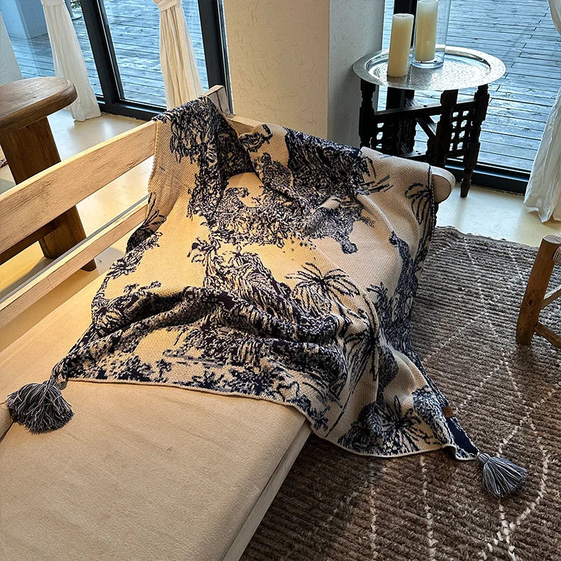 Couverture tricotée DécoMorsures™ Encre Chinoise Confortable pour Toutes Saisons - Jeté de canapé et de lit doux