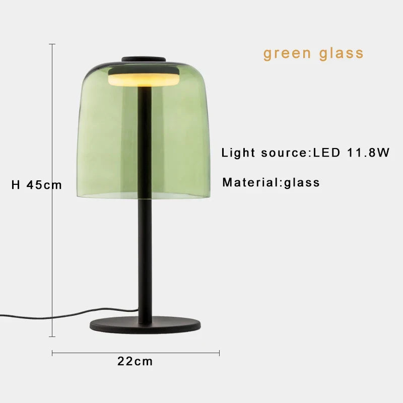DecorBites™ Green Glass Table Lamp - Unique Handmade Decorative Desk Light with LED Bulb