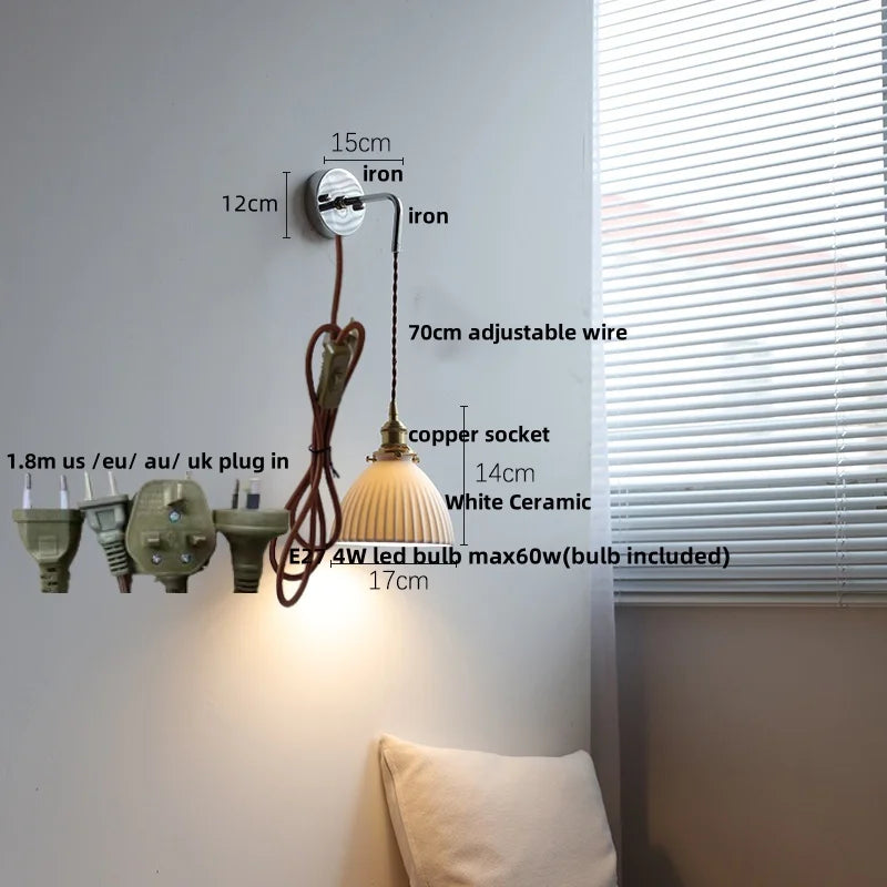 DecorBites™ Ceramic LED Wall Sconce Pull Chain Switch Mirror Light Fixture