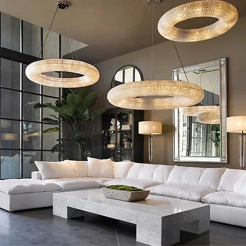DecorBites™ Chrome Round Crystal Chandelier LED Pendant Light for Bedroom and Living Room