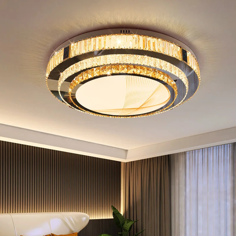 إضاءة سقف كريستال ذهبية من DecorBites™ - إضاءة LED فاخرة بلمسة مينيمالية - مصابيح كريستال من الفولاذ المقاوم للصدأ