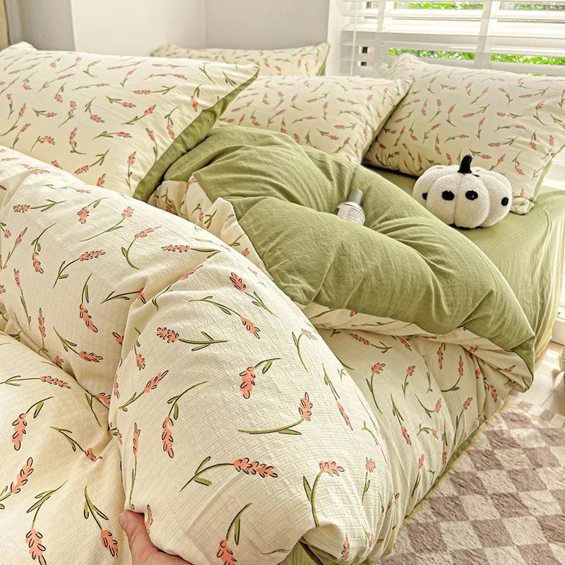 DecorBites™ Cotton Flower Printed Comforter Set: Breathable Double-Layer Yarn, Soft Bedding for Girls