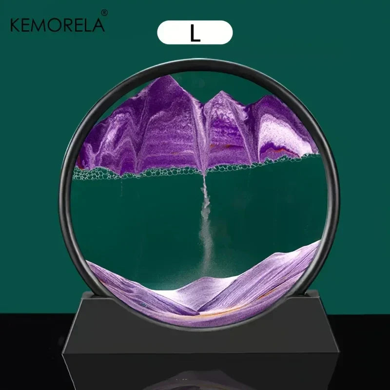 DecorBites™ 3D Moving Sand Art Picture - 12 Inch Round Glass Ocean Sandscape Hourglass