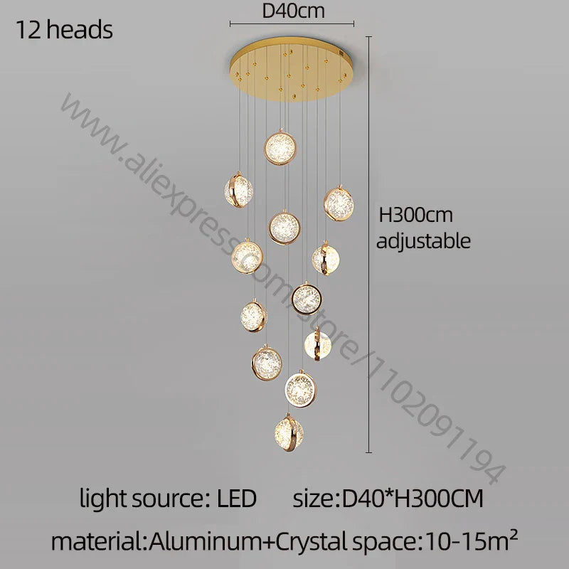 DecorBites™ Crystal Ball Chandelier: Modern Loft & Staircase Hanging Light for Home, Hotel & Mall