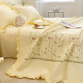 DecorBites™ Fresh Flower Embroidered Summer Quilt Set - Lightweight Ruffled Comforter