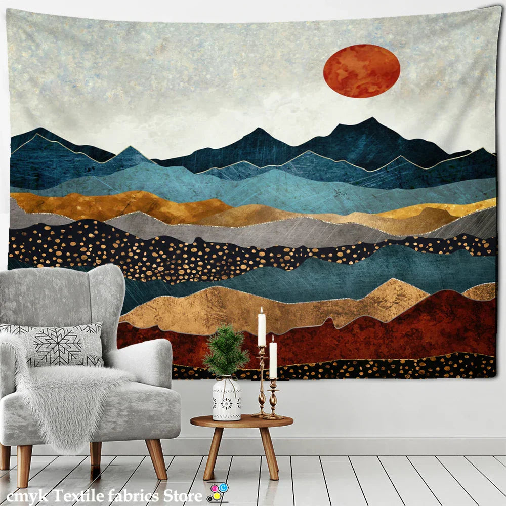 Abstract Mountains Oil Painting Tapestry Wall Hanging for Boho Witchcraft Aesthetics Room Decor by DecorBites™