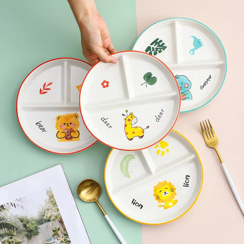 DecorBites™ طبق أطفال مقسّم برسوم كرتونية - طبق مقسم ممتع وعملي لوجبات الإفطار والوجبات الخفيفة