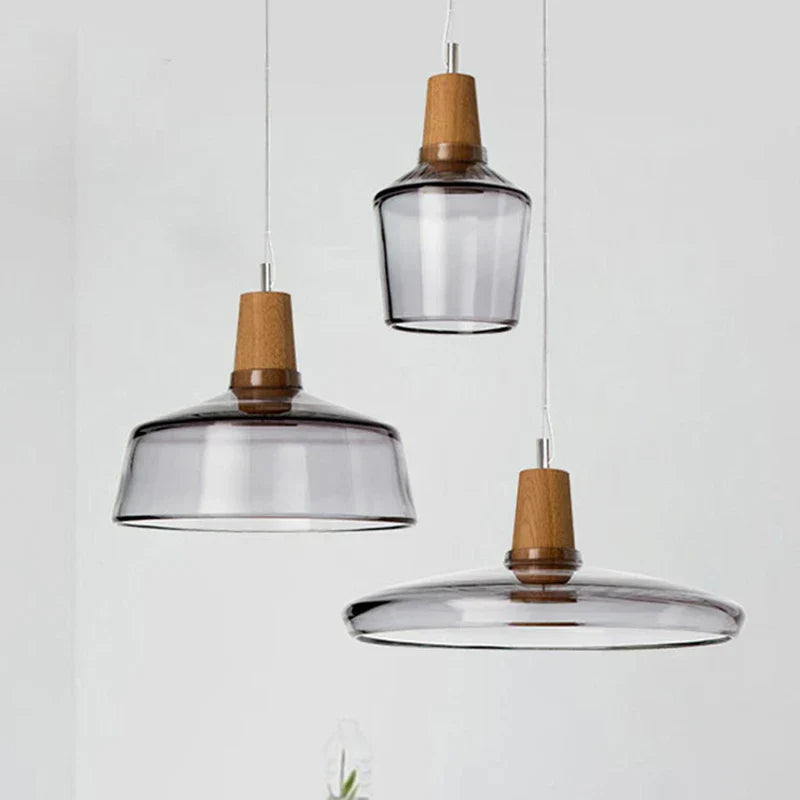 DecorBites™ Glass Lampshade Pendant Light, Wooden Hanging Suspension, Retro American Design