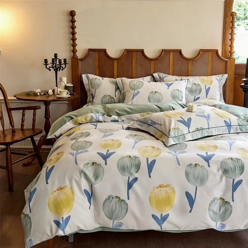 DecorBites™ Cotton Bedding Set Queen King Size Sheet Pillowcase Blanket Cover