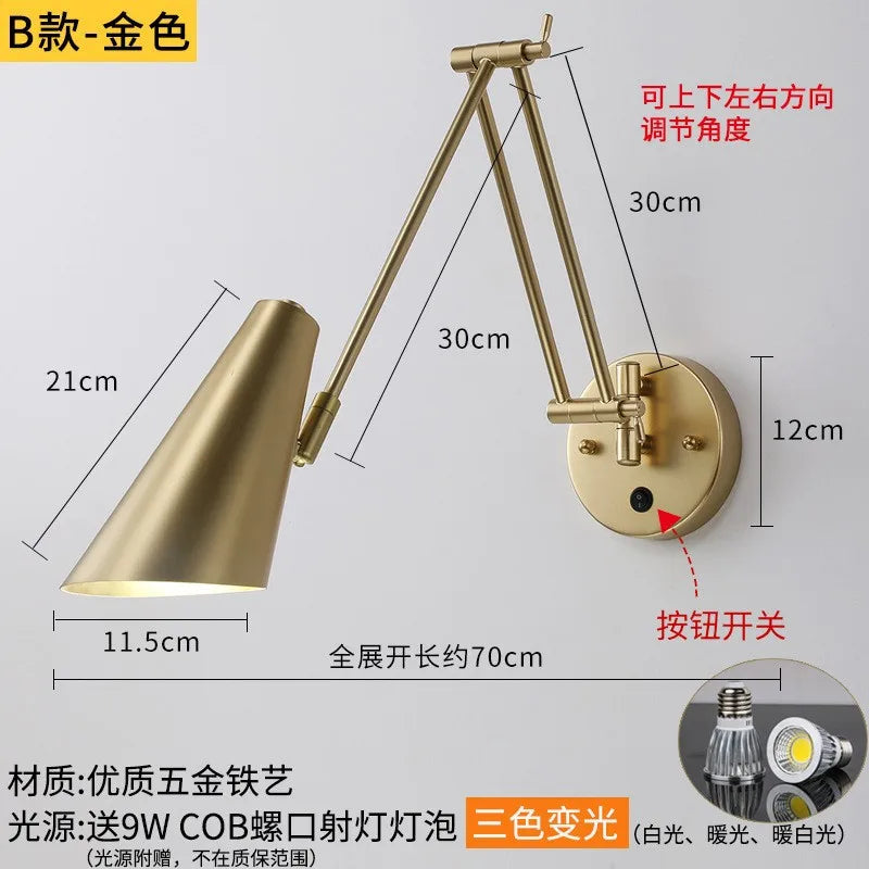 DecorBites™ Adjustable Swing Arm LED Wall Lamp Touch Sensor Sconce Lights