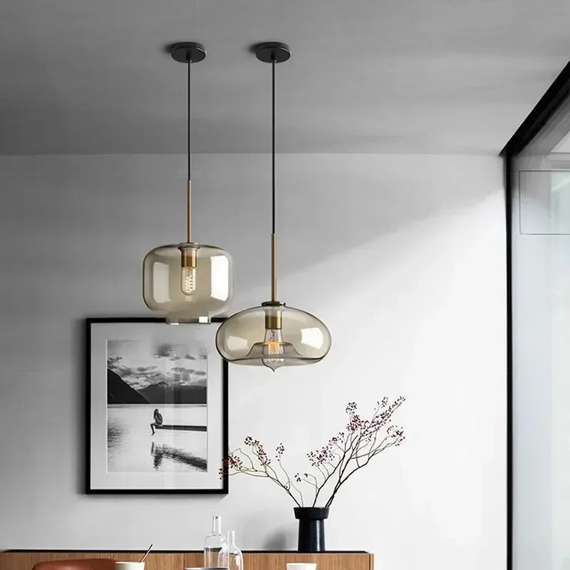 Nordic LED Glass Chandelier Single Multi Head Dining Room Pendant Light Living Room Bedroom Cafe Stairway Home Decoration Lustre