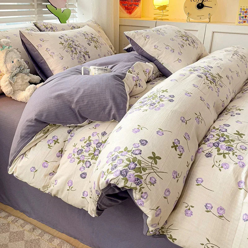 DecorBites™ Double-Layer Yarn Printed Cotton Quilt Cover Set - Queen/King/Double/Single Bed