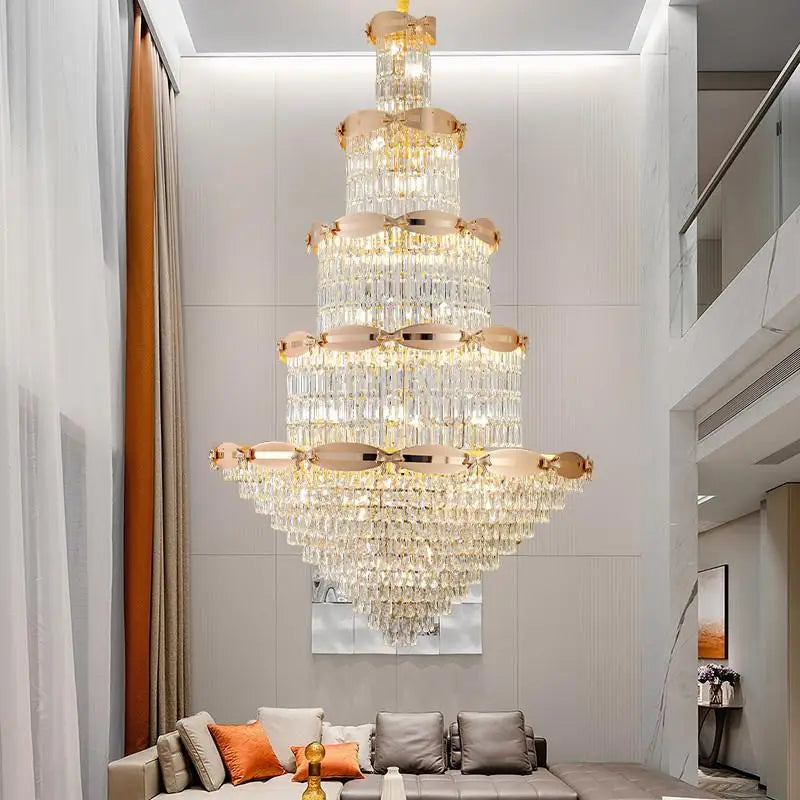 DecorBites™ Grand Hall Crystal Chandelier Spiral Staircase Post-Modern Light Luxury Lighting