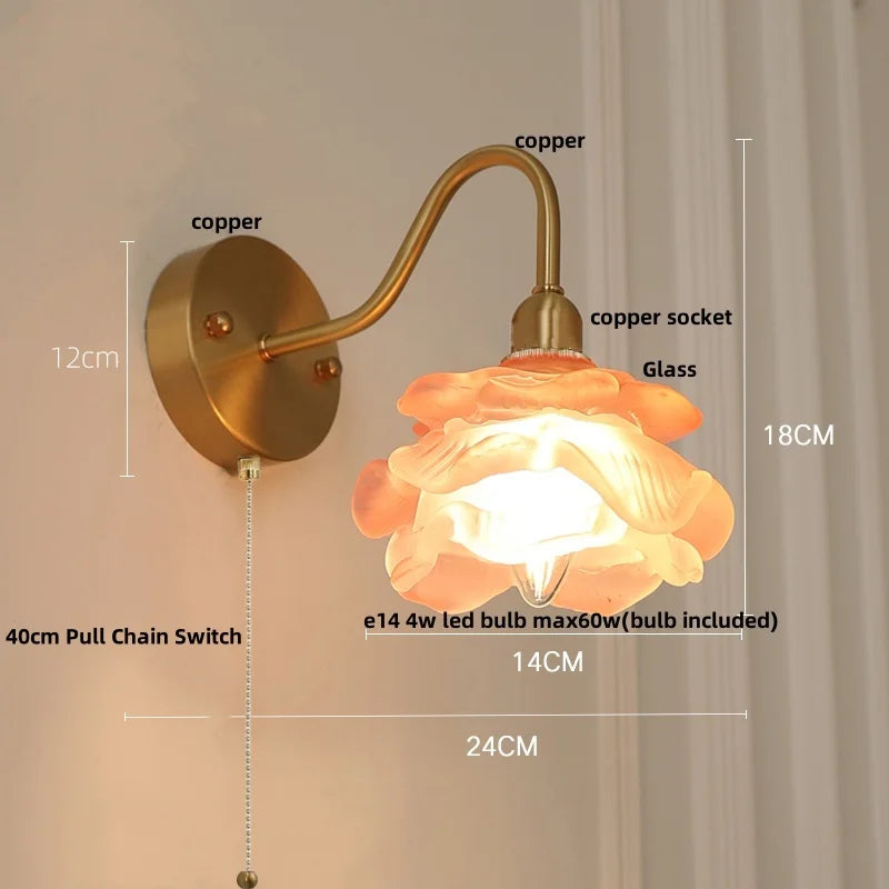 DecorBites™ Brass LED Wall Lights Pull Chain Switch Clear Glass Modern Vanity Mirror Light