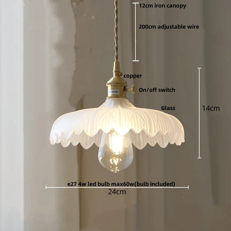 DecorBites™ Amber Glass Walnut Wood LED Pendant Lamp with Copper Knob Switch