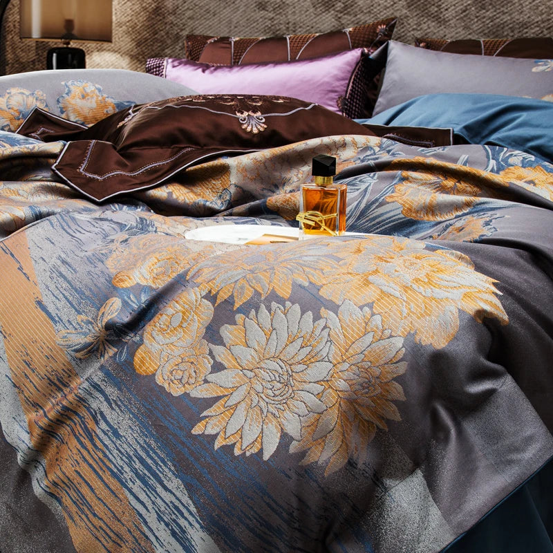 DecorBites™ 1500TC Egyptian Cotton Jacquard Bedding Set for Queen King Size Linens