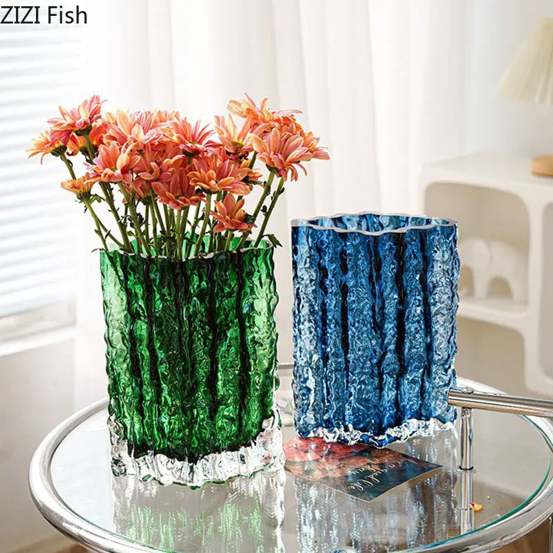 DecorBites™ Clear Ice Vase for Hydroponic Flowers Desk Decor Bouquets Minimalist Floral Arrangement Modern Glass Pot