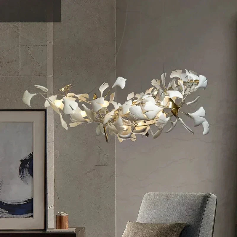 DecorBites™ ثريا سيراميك بتصميم غصن | إضاءة عصرية ذهبية لغرفة المعيشة