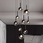 Smoke Gray Glass Multi-Light Staircase Pendant Light