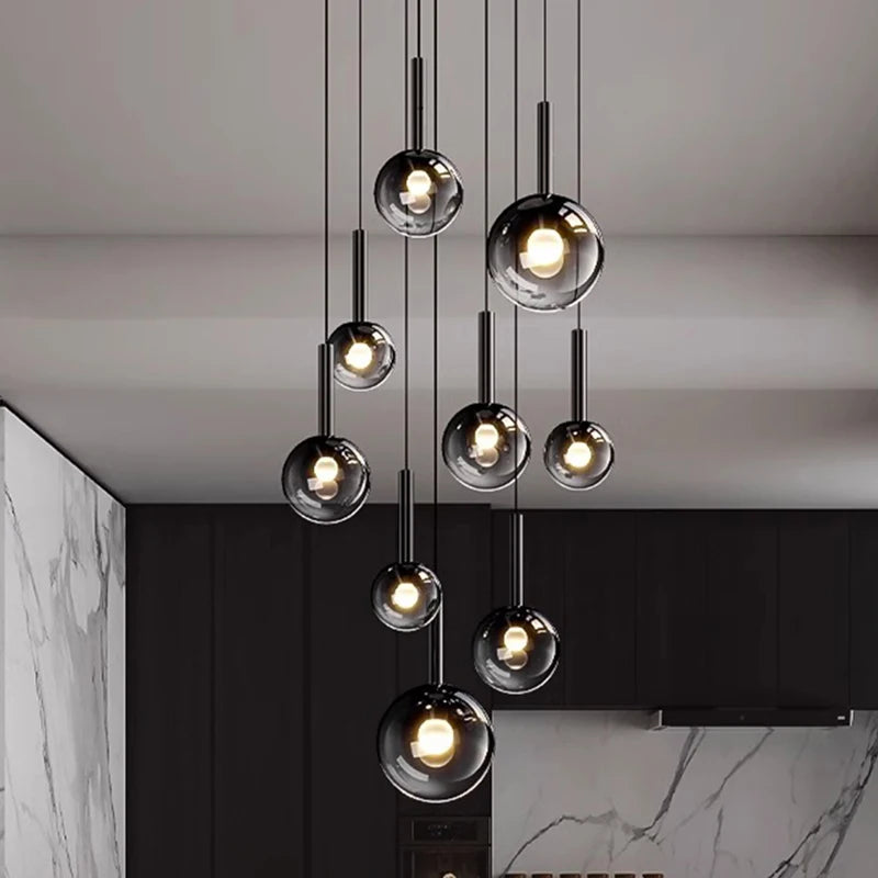 Smoke Gray Glass Multi-Light Staircase Pendant Light
