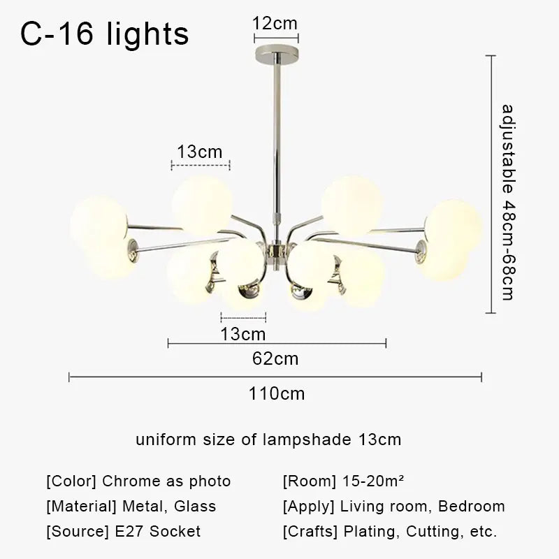 DecorBites™ Glass Ball LED Ceiling Chandelier for Modern Living Room and Bedroom