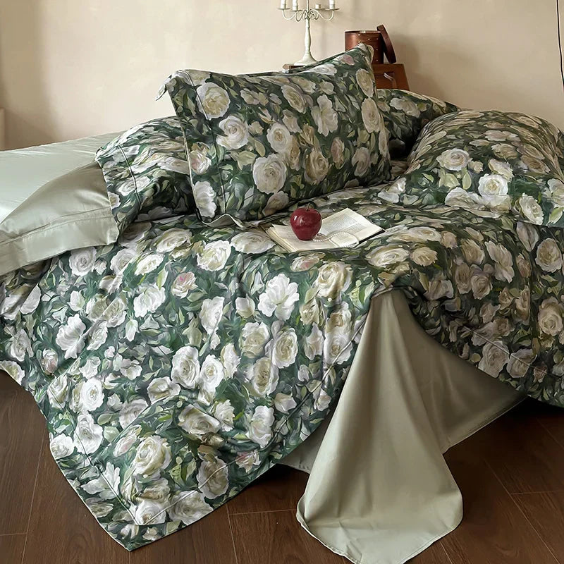 DecorBites™ 1000TC Egyptian Cotton Floral Bedding Set: Duvet Cover, Flat/Fitted Sheet, Pillowcase