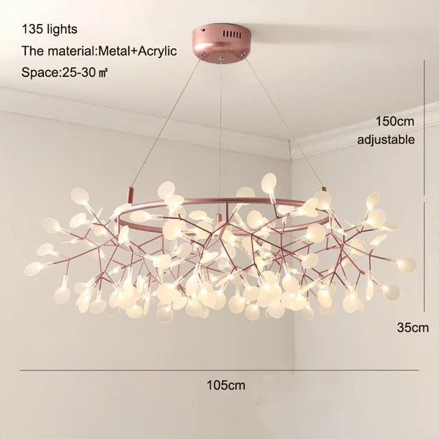 Nordic Firefly Branch Pendant Light in Rose Gold or Black