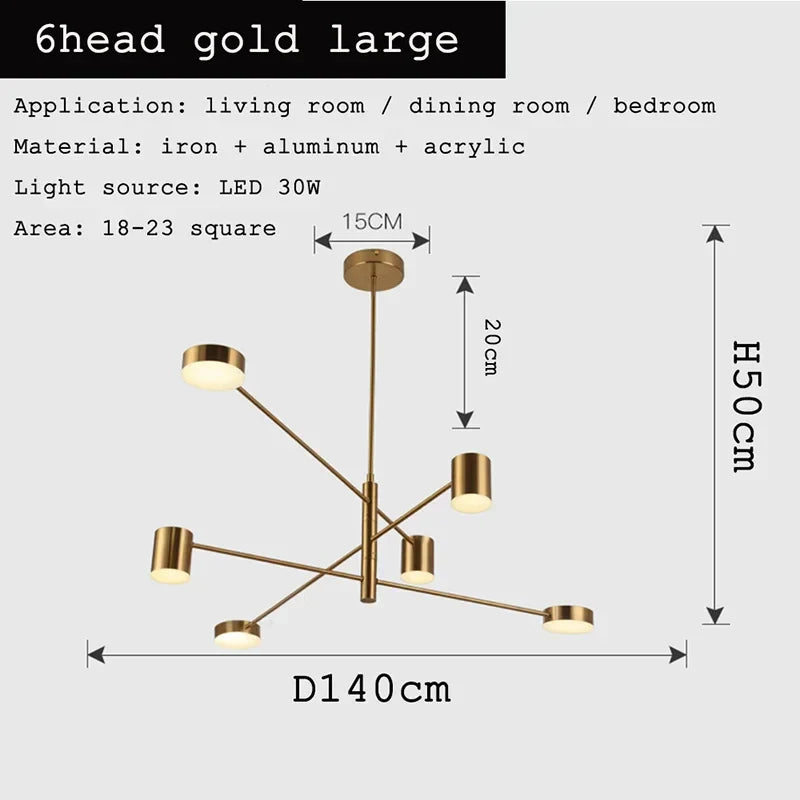 DecorBites™ Black Gold White LED Chandelier: Stylish Nordic Loft Lamp for Livingroom & Bedroom