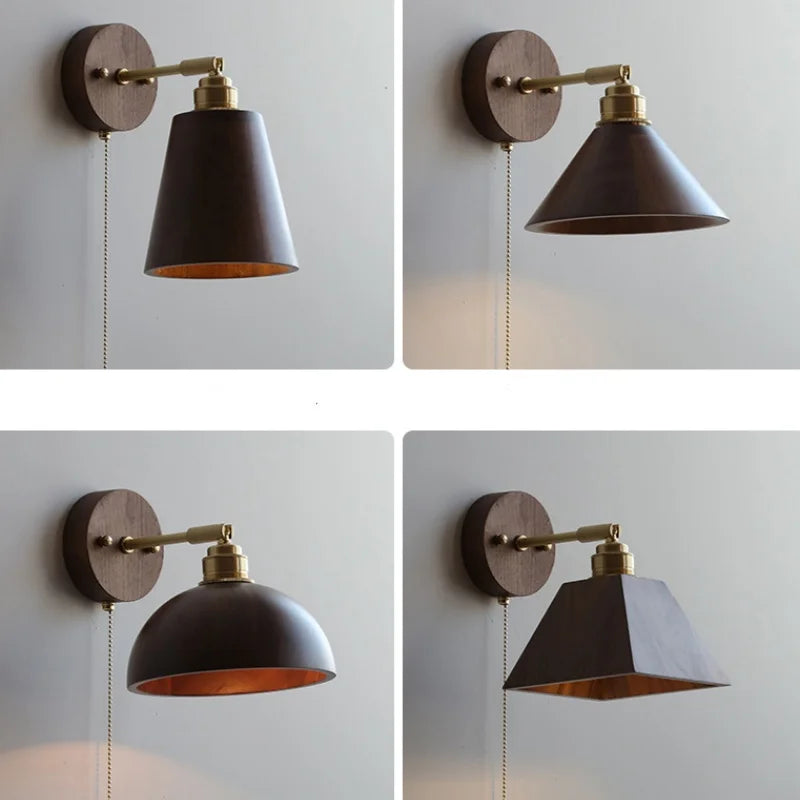 DecorBites™ LED Wall Sconce Walnut Wood Rotate Stair Light Fixture Modern Nordic Design