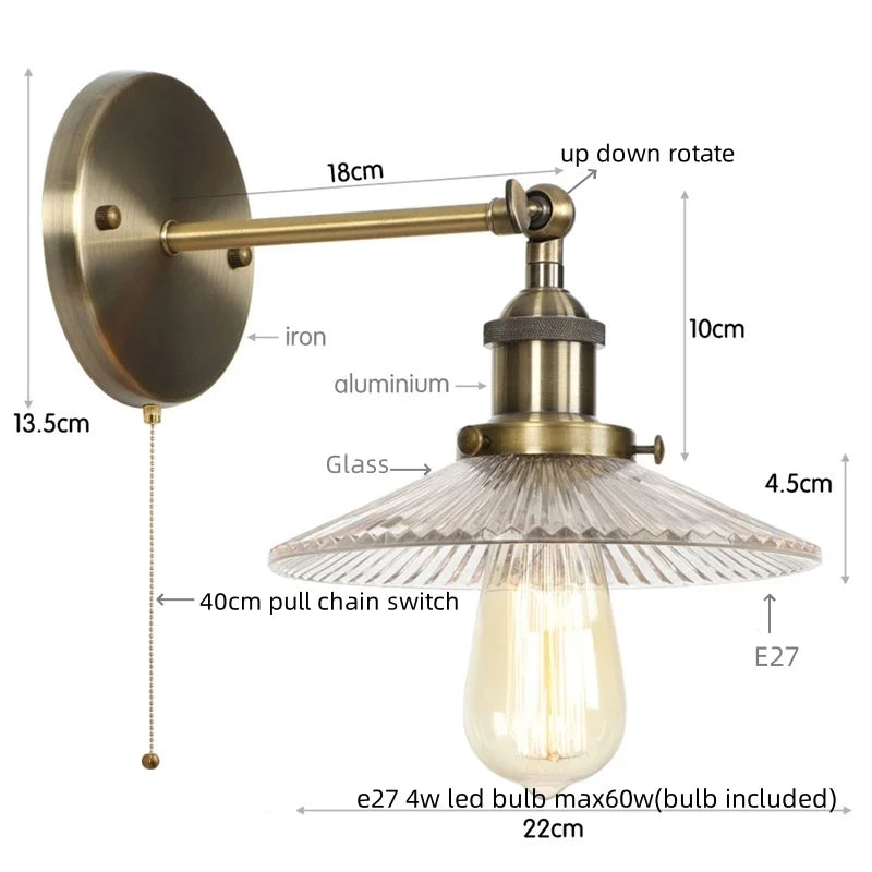 مصابيح حائط LED صناعية لوفت من DecorBites™ لغرفة النوم، مصباح درج بقابس